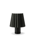 Vinlume black pleated cylinder bottle lamp with touch controls and rechargeable battery.