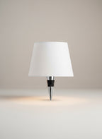 Vinlume Classic Bottle Lamp with white acrylic shade and chrome base, 38cm tall, wireless and rechargeable.