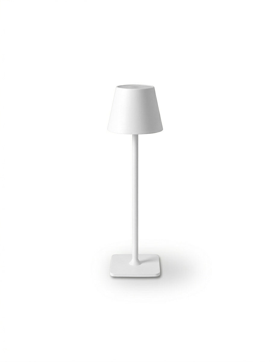 Vinlume white modern standing lamp with a square base and a conical shade, offering diffused ambient light.