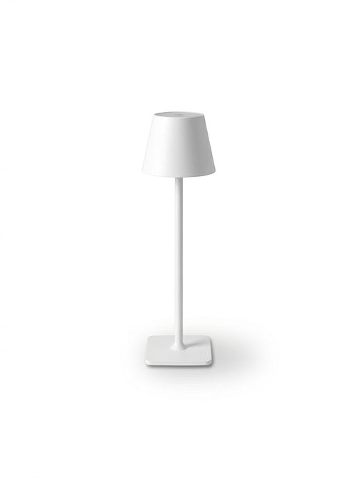 Vinlume white modern standing lamp with a square base and a conical shade, offering diffused ambient light.